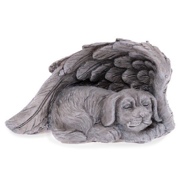 Grabdeko Hund mit Flügeln - wetterfeste Gedenkfigur aus Polyresin 14 x 6,5 cm