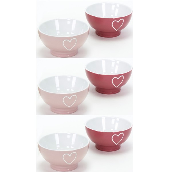 Müslischalen "Herz" 6-tlg. Set aus Keramik, rosa