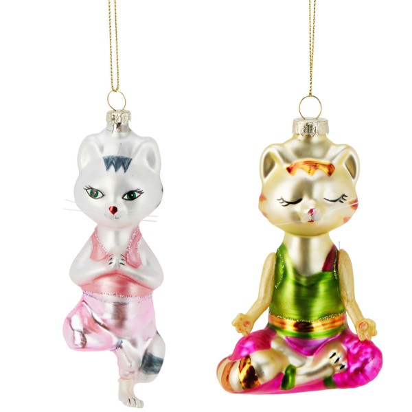 2-tlg. Set Glashänger "Yoga-Katze" 4,6 x 16 x 6,5 cm - Baumhänger