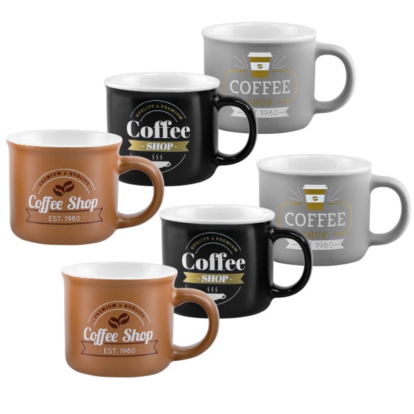 6-tlg. Set Espressotassen mit Henkel im Vintage-Look 90 ml