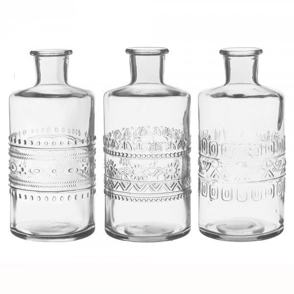 12 x Vasen / Glasflaschen / Korken + Öllampe mit stilvoller Musterung