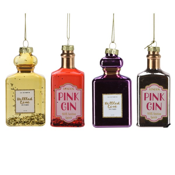 4er Set witzige Glashänger "Trinkflaschen Schnaps" H 9 cm