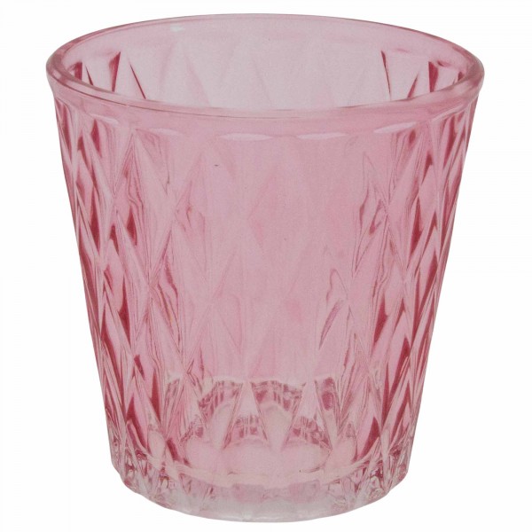 12 x Teelichtgläser, Rautenstruktur rose H 7,5 cm