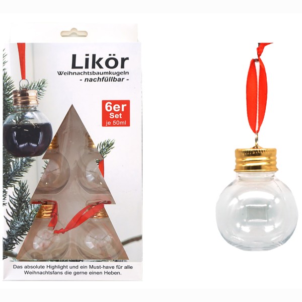 6er Set Likör-Weihnachtskugeln zum Befüllen 50 ml