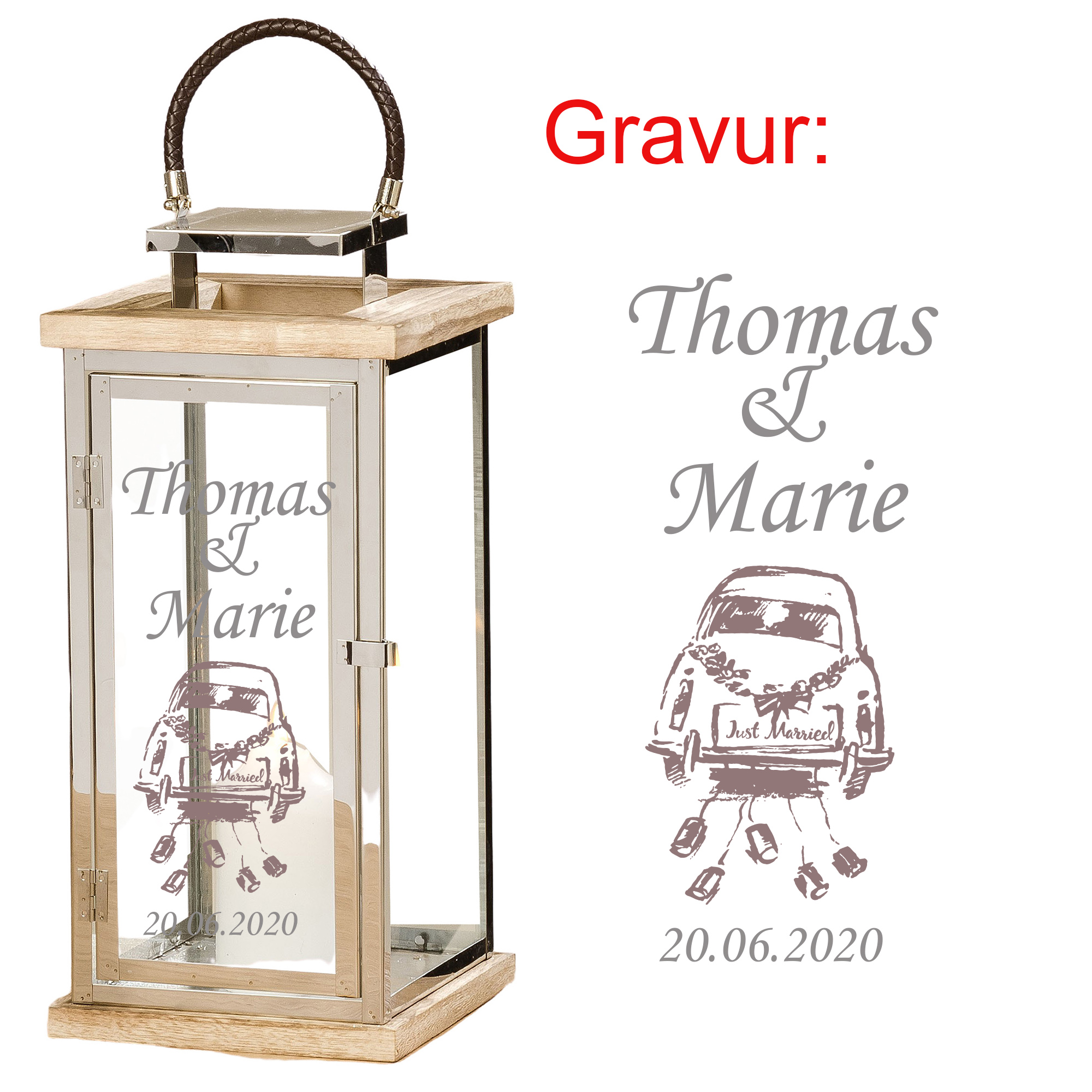 Annastore Laterne Mirano Aus Holz Mit Personlicher Gravur Zur Hochzeit Grosse H 71 Cm Kerzenhalter Kuche Haushalt Wohnen