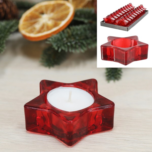 10 x Teelichthalter "Stern" aus Glas Ø 7,4 cm