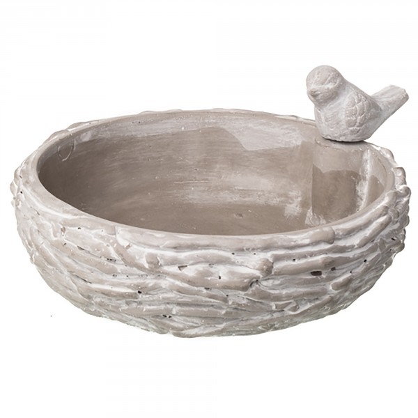 Vogeltränke aus Beton in Nest-Optik und Vintage-Look
