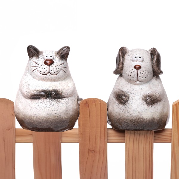 2-tlg. Set Zaunhocker Hund Bruno & Katze Lilli - Terracotta - H 16 cm