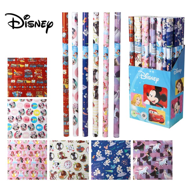 6 Rollen Geschenkpapier "Disney" für Jungs und Mädchen - je Rolle 2 x 0,70 Meter