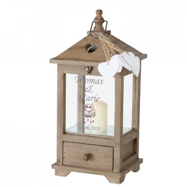 Laterne "Mirano" aus Holz mit persönlicher Gravur zur Hochzeit