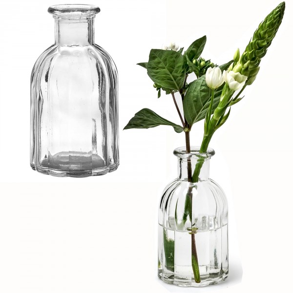 6 x Vasen aus Glas in geriffelter Optik H 13,5 cm