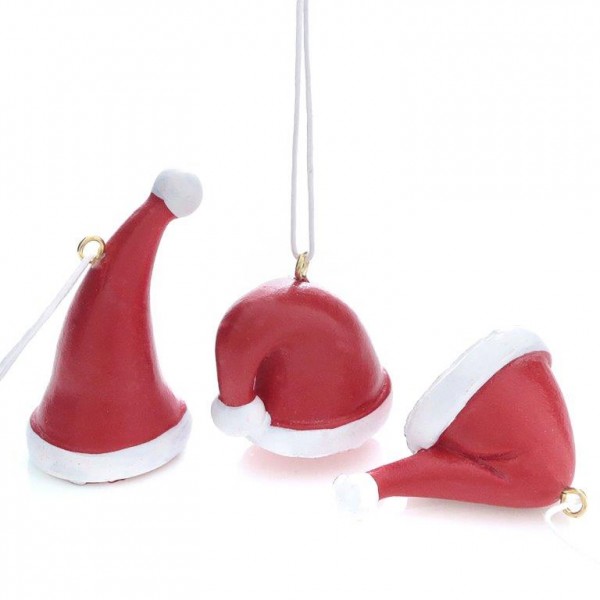 12 x Baumhänger "Weihnachtsmütze" aus Polyresin 3 x 5 cm