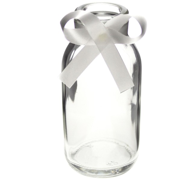 12 x Glasfläschchen im Landhausstil H 10,5 cm + gratis Dekoband
