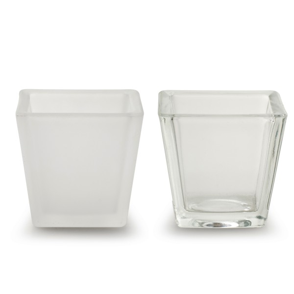 12 x Glaswürfel "Ruben" 6,5 x 6,5 x 6 cm - klar und matt - Windlicht - Vorspeisenglas