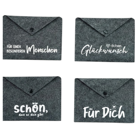4 x Umschläge Filzgruß "Leni" für Geldgeschenke oder Gutscheine 18 x 13 cm mit Sprüchen