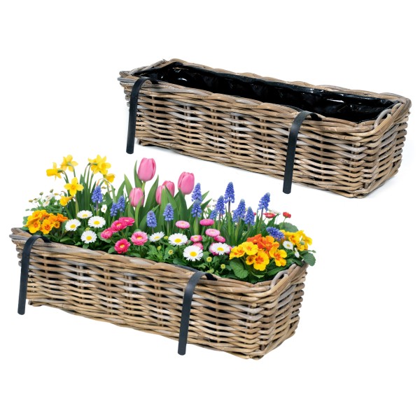 Blumenkasten "Marie" aus Weide mit Folie und Halterung
