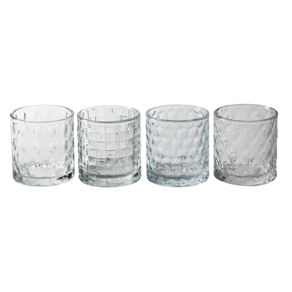 12 x Teelichtgläser mit stilvoller Musterung H 7,5 cm - Ø 7 cm