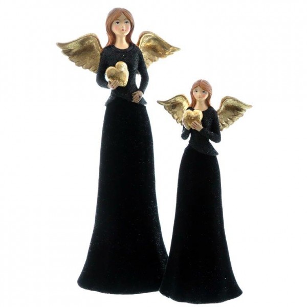 Engel mit schwarz schimmerndem Kleid H 20,5 cm oder 27 cm