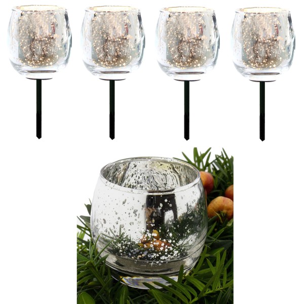 Teelichtgläser für Gestecke mit Metallpick 4-tlg. Set, Bauernsilber